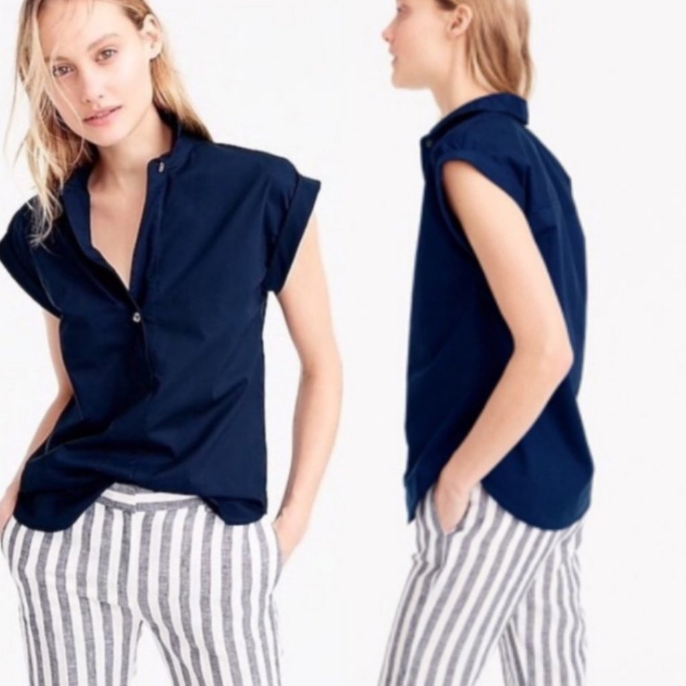J. CREW Tall Short Sleeve Popover Shirt Blue Navy